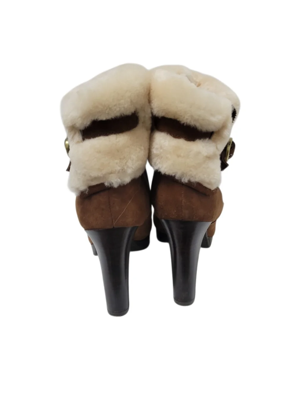 UGG Australia Scarlett Fixed Cuff Platform Brown Suede Faux Fur Lined Boots 9.5